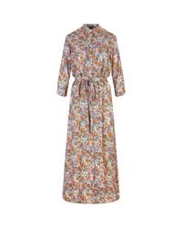 Aspesi - Long Shirt Dress With Pink And Orange Floral Pattern - Lyst