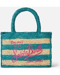 Mc2 Saint Barth - Colette Raffia Handbag With And Bluette Stripes - Lyst