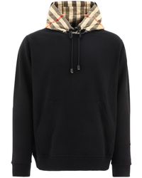 Burberry - Check Detailed Drawstring Hoodie - Lyst