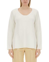 Fabiana Filippi - V-Neck Sweater With Ribbed Texture And Side Slits - Lyst