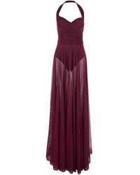 Norma Kamali - Cayla Bordeaux Long Dress With Halterneck And Flared Skirt - Lyst