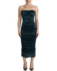 Dolce & Gabbana - Draped Satin Midi Dres - Lyst