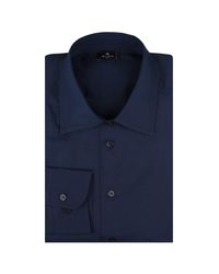 Etro - Shirt With Embroidered Logo And Printed Undercollar - Lyst
