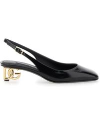 Dolce & Gabbana - Logo-Heel Patent Leather Slingback Pumps - Lyst