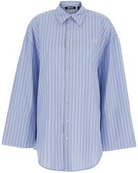 ROTATE BIRGER CHRISTENSEN - Light Oversized Shirt With All-Over Stripe Motif And Embroidered Logo On The Front - Lyst