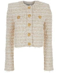 Balmain - Textured Knit Cropped Cardigan - Lyst