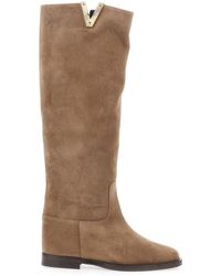 Via Roma 15 - Knee-High Boots With Cut-Out On The Side And Logo Plaque - Lyst