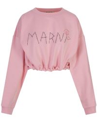Marni - Crop Sweatshirt With Logo - Lyst