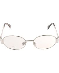 Celine - Logo Embossed Oval Metal Frame Glasses - Lyst