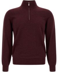 Brunello Cucinelli - Brunello Cucinelli Cashmere Half-Zip Cardigan — Burgundy - Lyst