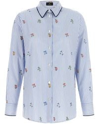 Etro - Floral-Embroidered Striped Cotton Shirt - Lyst