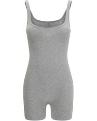 Marine Serre - Moon Logo Ribbed Jersey Short Catsuit Cotton; Elastane Jumpsuits - Lyst