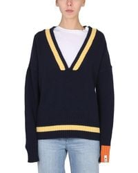 RIGHT FOR - V-Neck Jersey With Ribbed Details Jumpers - Lyst