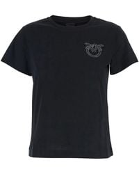 Pinko - Crewneck T-Shirt With Love Birds Logo With Beads On The Chest - Lyst