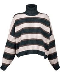 Brunello Cucinelli - Striped Cashmere Knit Turtleneck Sweater - Lyst