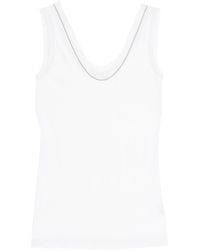 Brunello Cucinelli - Ribbed Tank Top With Shiny Collar - Lyst