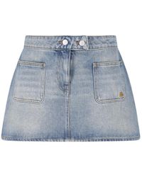 Courreges - Low-Rise Embroidered Mini Denim Skirt - Lyst