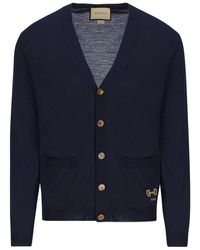 Gucci - Logo Embroidered V-neck Cardigan - Lyst