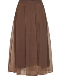 Brunello Cucinelli - Cigar Crispy Silk Flared Midi Skirt - Lyst