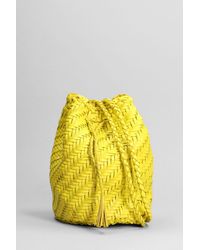 Dragon Diffusion - Pompom Double Jump Shoulder Bag In Yellow Leather - Lyst