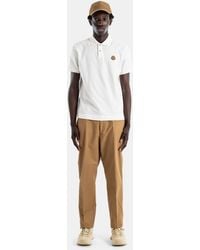 Moncler - Ivory Cotton Piqué Polo Shirt With Leather Logo Patch T-Shirts And Polos - Lyst