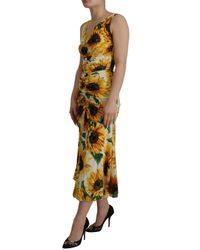 Dolce & Gabbana - Sunflower Print Sheath Midi Silk Clothing - Lyst