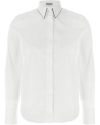 Brunello Cucinelli - Brunello Cucinelli Contrast-Collar Cotton Stretch Blouse - Lyst