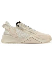 Fendi - Ivory Leather And Jacquard Flow Sneakers - Lyst