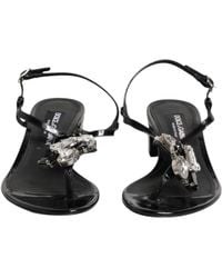 Dolce & Gabbana - Leather Crystal Ankle Strap Sandals Shoes - Lyst