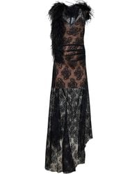 GIUSEPPE DI MORABITO - Lace Long Dress With Feather Trim - Lyst