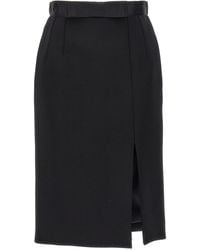 Dolce & Gabbana - Dolce & Gabbana Stretch Wool With Satin Waist Pencil Skirt - Lyst