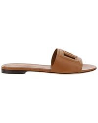 Dolce & Gabbana - Brown Calf Leather Bos Taurus Flat Sandals - Lyst