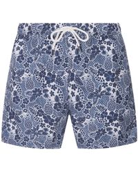 Fedeli - Dark Swim Shorts With Tropical Pattern - Lyst