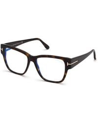 Tom Ford - Eyeglasses Square Full Rim, Dark Havana Frame And Clear--Light Block Lenses Lens Ft5745-B052 Sunglasses - Lyst
