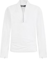 Jacquemus - V-Neck Long-Sleeve Cotton Blouse Shirt - Lyst