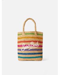 Mc2 Saint Barth - Raffia Bucket Bag With Stripes And Embroidery - Lyst