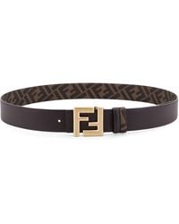 Fendi - Reversible Leather And Ff Fabric Belt - Lyst