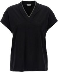 Brunello Cucinelli - Monile-Trimmed V-Neck T-Shirt - Lyst
