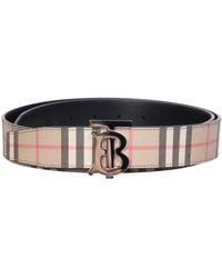 Burberry - Check And Leather Belt - Lyst