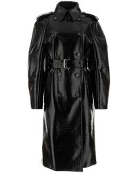 Sportmax Alfeo Semi-Glossy Leather Trench Coat in Black | Lyst