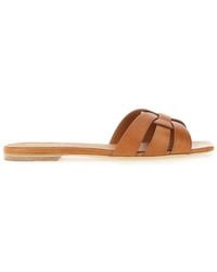 Saint Laurent - Tribute Flat Leather Sandals - Lyst