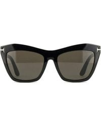 Tom Ford - Eyeglasses Cat Eye Full Rim, Shiny Frame And Clear Light Block With Magnetic Clip-On Smoke Lens Ft5971-B001 - Lyst