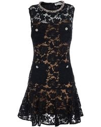 Self-Portrait - Mini Dress With All-Over Lace Embroidery And Crystal Decoration - Lyst