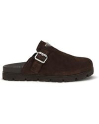 Prada - Suede Mules Calf Leather Bos Taurus Sandal - Lyst