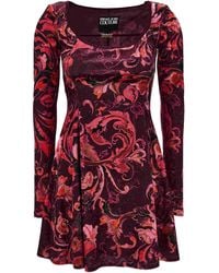 Versace Jeans Couture - Baroque-Print Long-Sleeve Mini Dress - Lyst