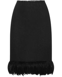 Saint Laurent - Feathers Trim Silk Skirt - Lyst