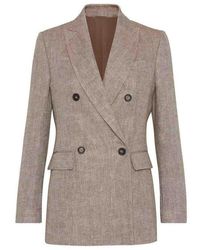 Brunello Cucinelli - Tabacco Linen Double Breasted Jacket - Lyst