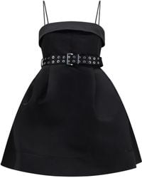 Ganni - Short Satin Dress With A Full Skirt Polyester - Lyst