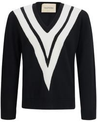 Valentino - Sweater Virgin Wool With Intarsia V Detail Fleece Ovis Aries - Lyst