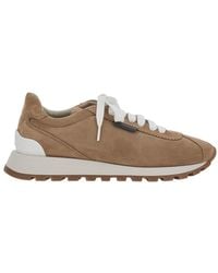 Brunello Cucinelli - Low Top Sneakers With Monil Detail On The Side And Logo Lettering On The Tongue - Lyst